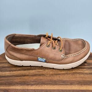 Lems Mariner Boat Shoes Mens 7.5 Walnut Brown Leather Lace Up 3 Eye Minimalist